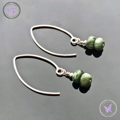 Seraphinite Rondelle Silver Angled Earrings